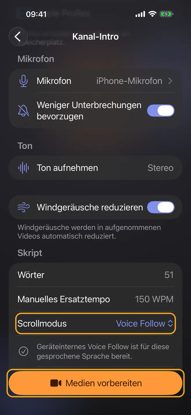Mit Voice Follow aufnehmen, Schritt 2