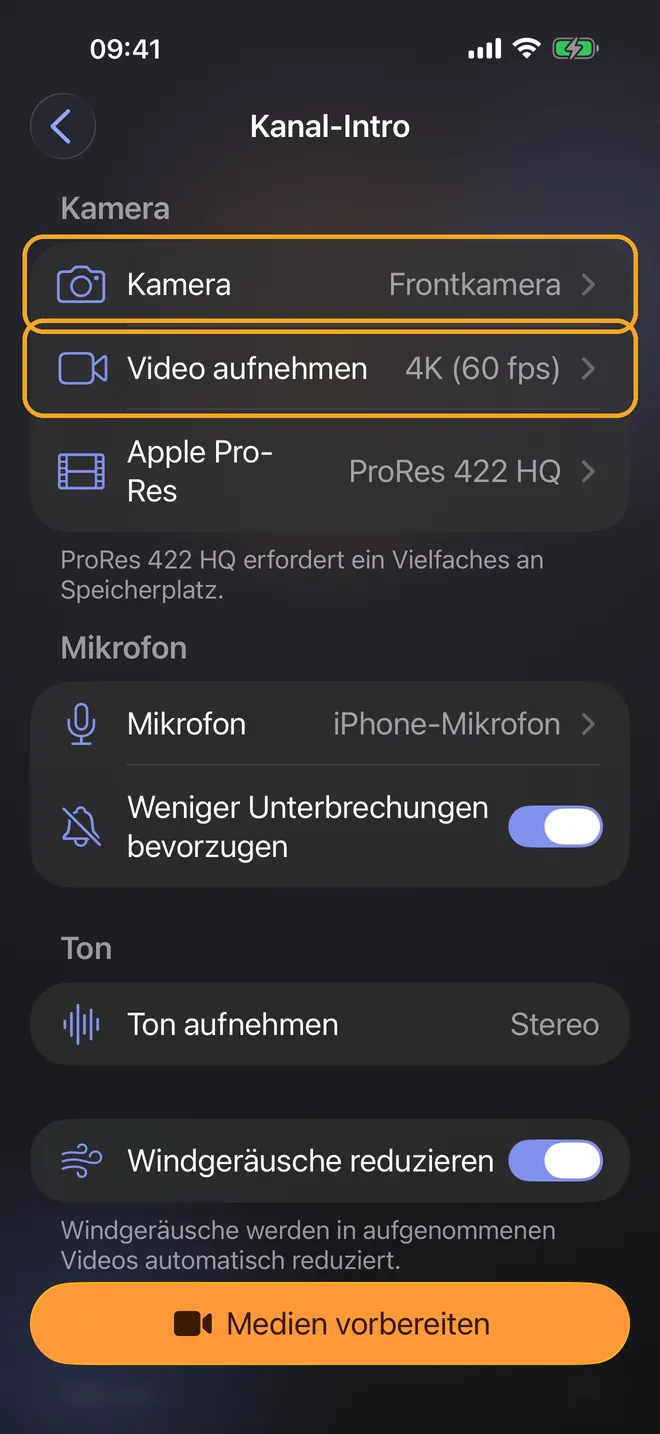 Kamera und Mikrofon wählen, Schritt 1