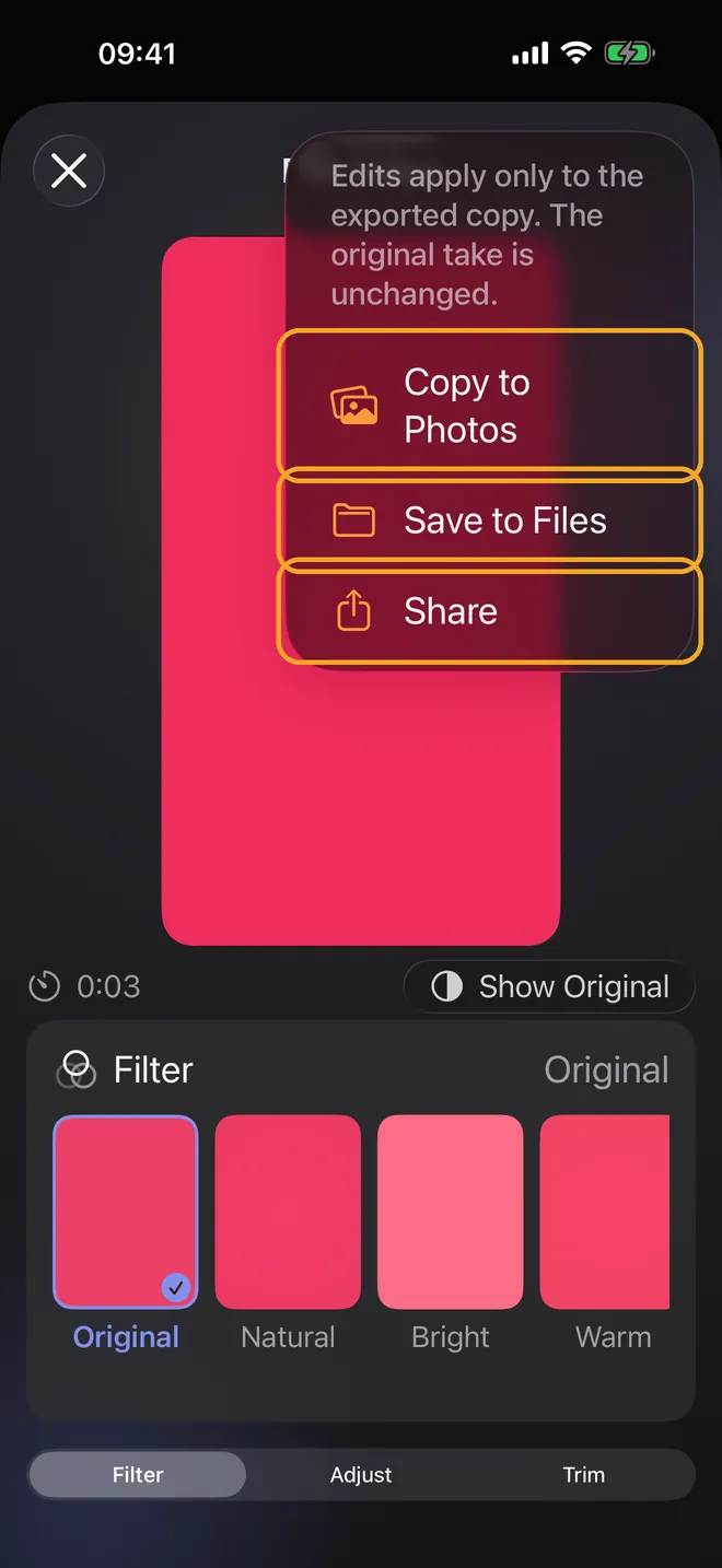 Trim and export your video, step 3