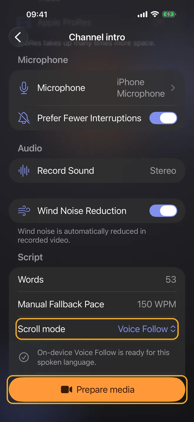 Record with Voice Follow, step 2