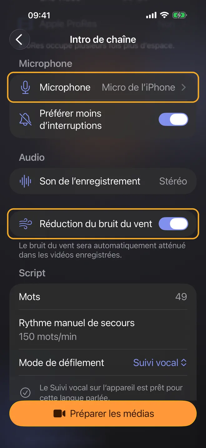 Choisir la caméra et le micro, étape 2