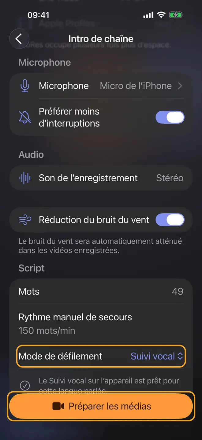 Enregistrer avec le suivi vocal, étape 2