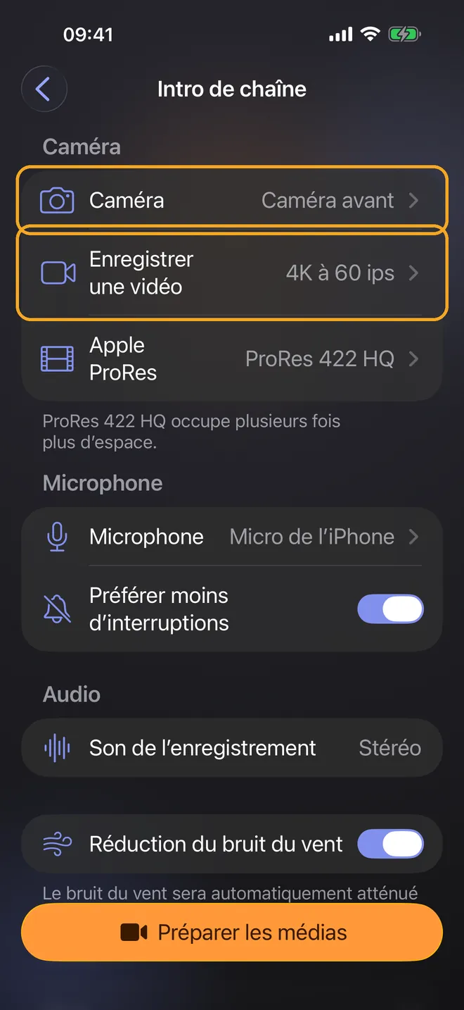 Choisir la caméra et le micro, étape 1