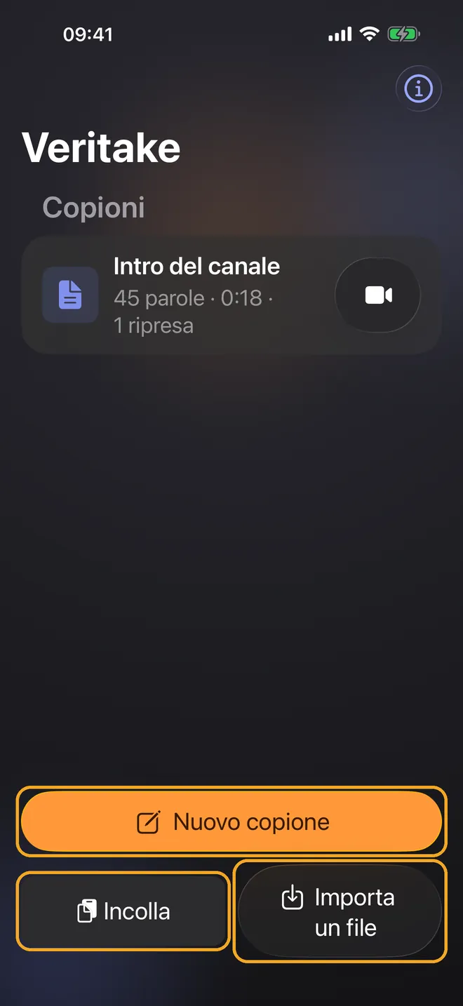 Importa o incolla il tuo copione, passaggio 1