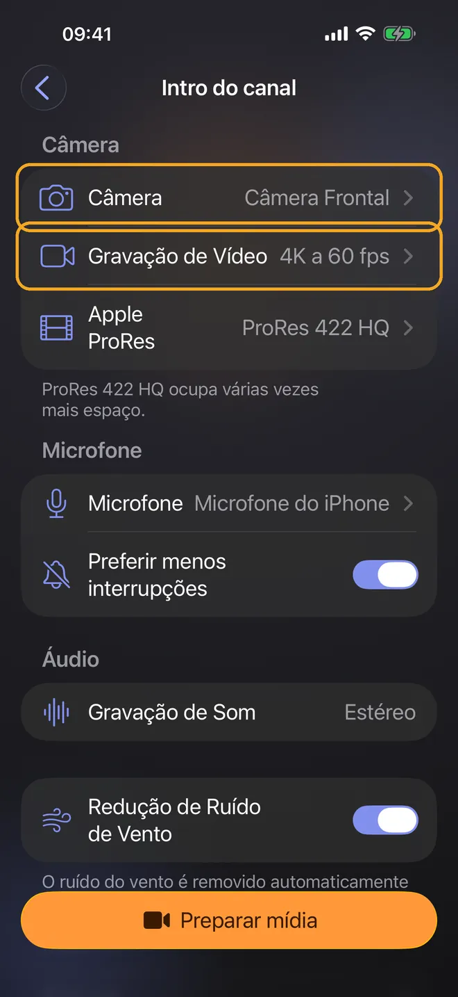 Escolha a câmera e o microfone, passo 1