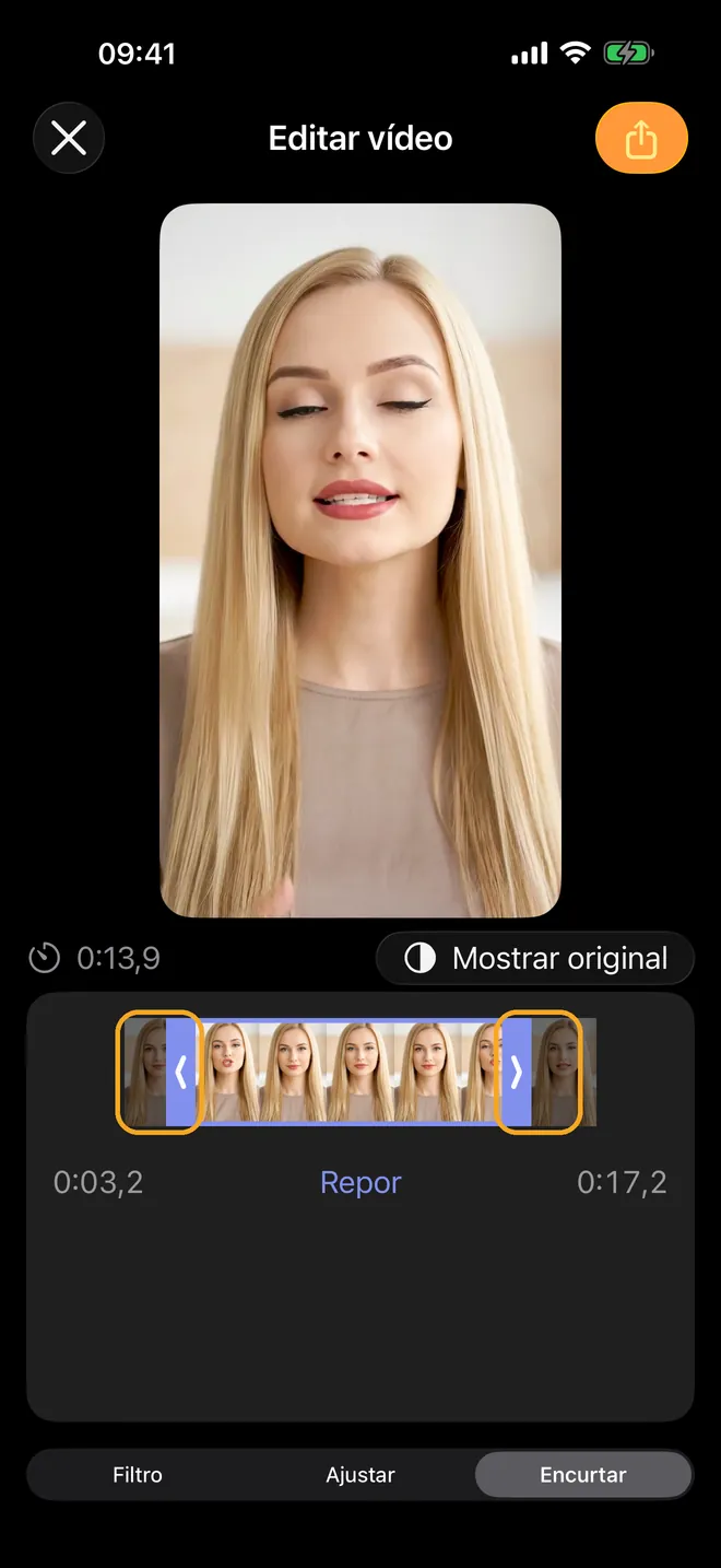 Encurtar e exportar o seu vídeo, passo 2