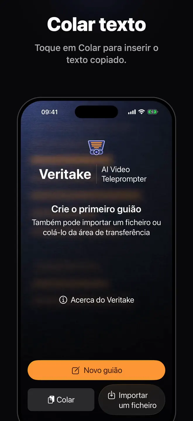Importar ou colar o seu guião